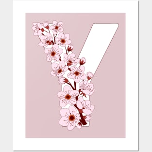 Colorful capital letter Y patterned with sakura twig Posters and Art